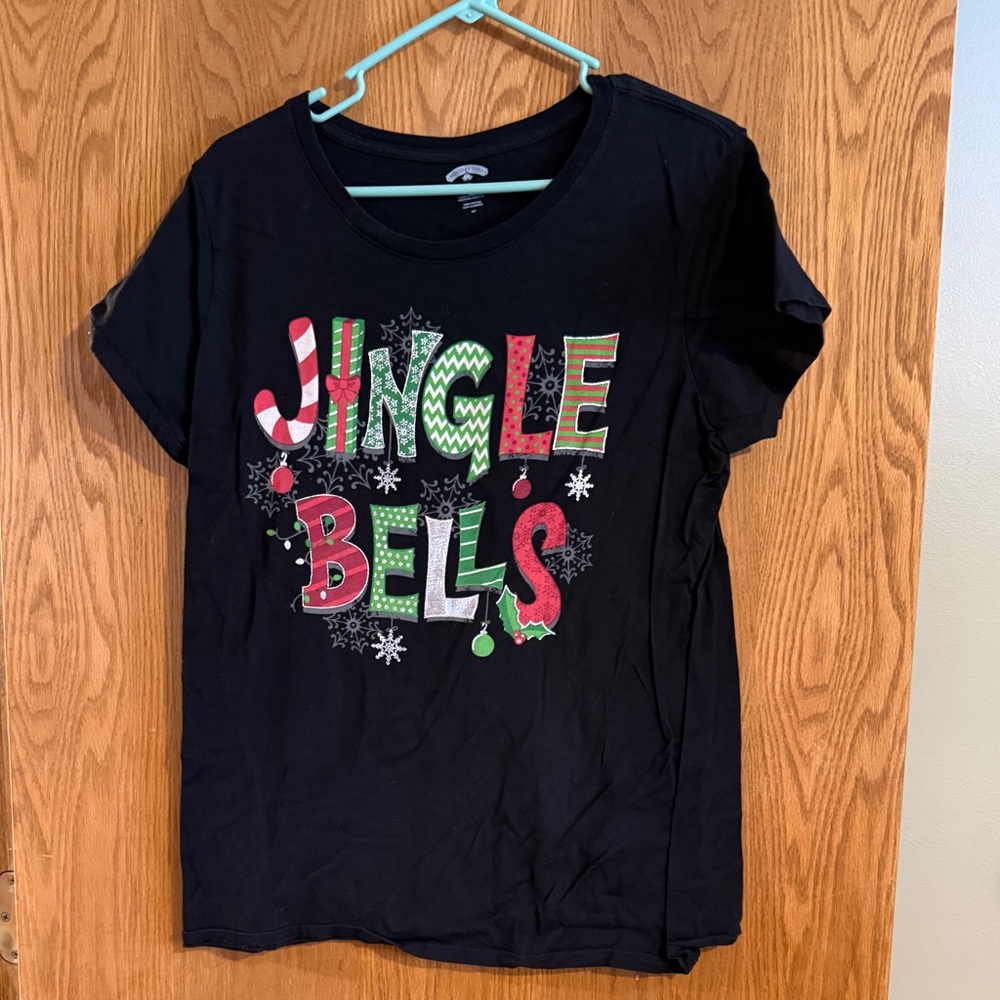 Holiday Time Black Festive Jingle Bells Tee